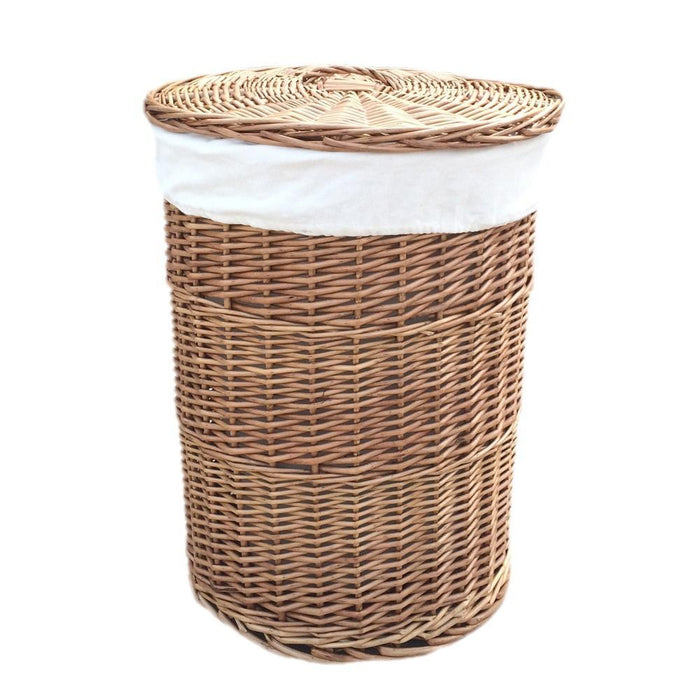 The Willow Basket Light Steamed Round White Cotton Lined Laundry Baskets