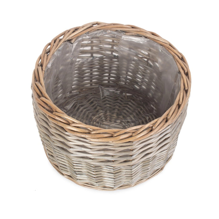 The Willow Basket Round Antique Wash Wicker Planter