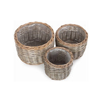 The Willow Basket Round Antique Wash Wicker Planter