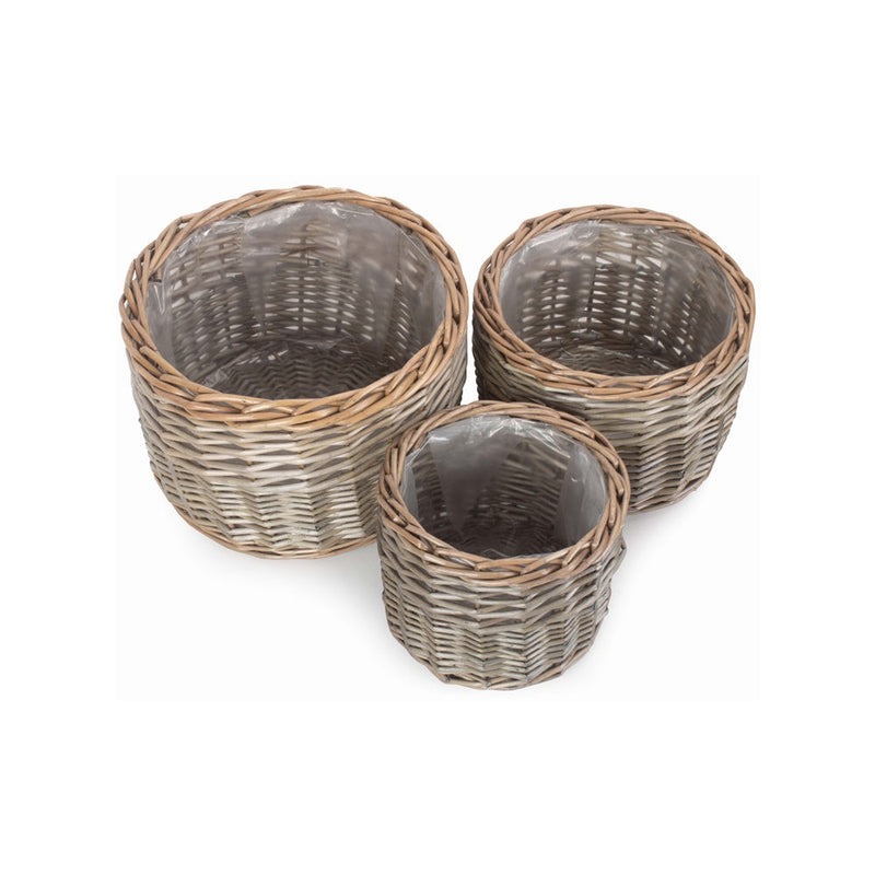 The Willow Basket Round Antique Wash Wicker Planter