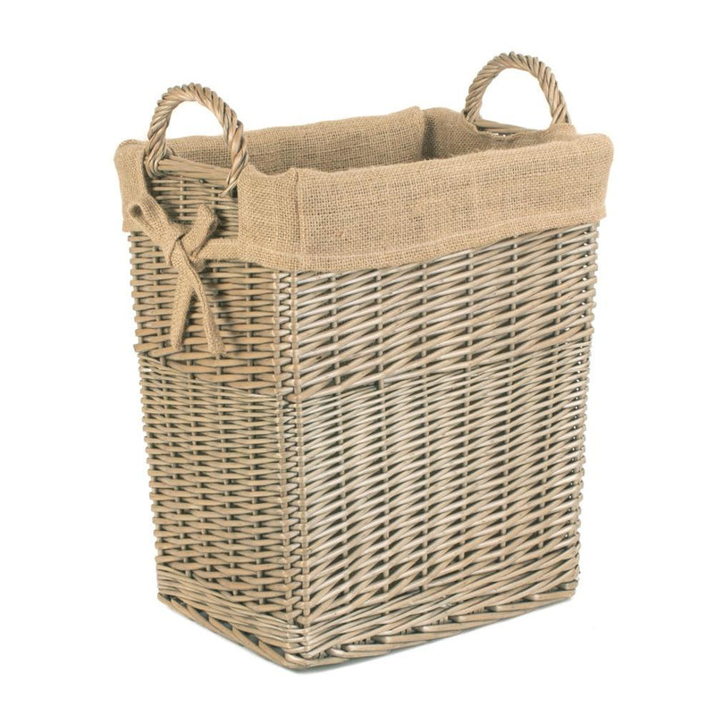 The Willow Basket Small Rectangular Hessian Lined Log Basket