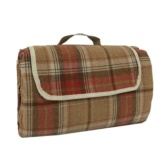 The Willow Basket Burnt Orange Polyester Fleece Tartan Picnic Rug