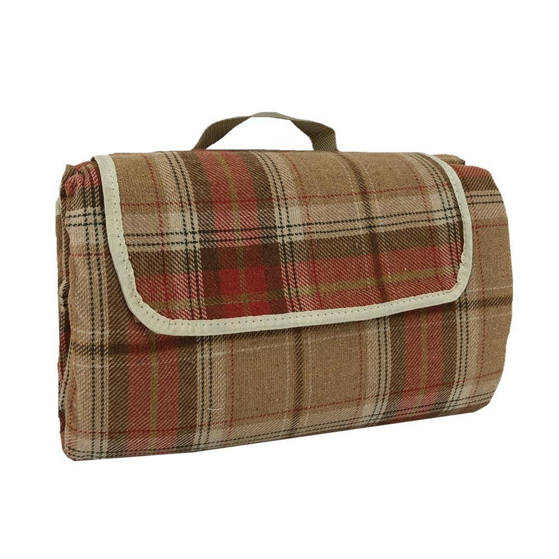 Burnt Orange Polyester Fleece Tartan Picnic Rug