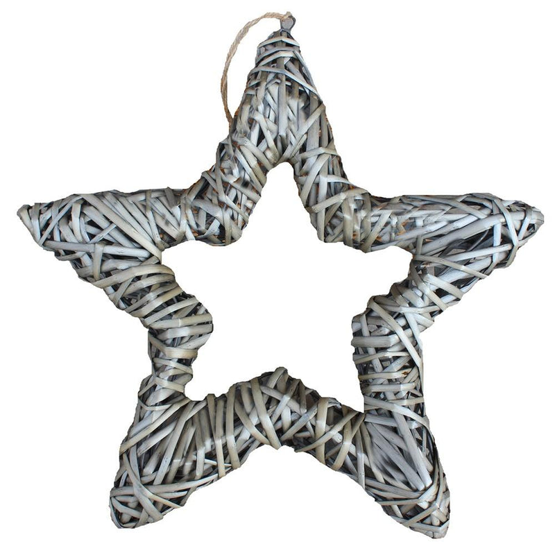 Antique Wash Wicker Open Star Christmas Decoration