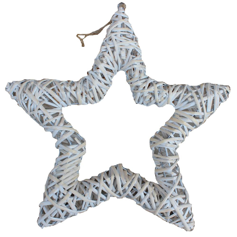 The Willow Basket White Wash Wicker Open Star Christmas Decoration