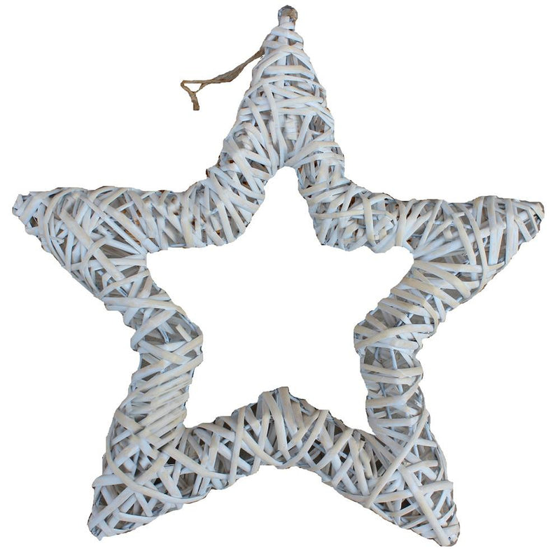 The Willow Basket White Wash Wicker Open Star Christmas Decoration