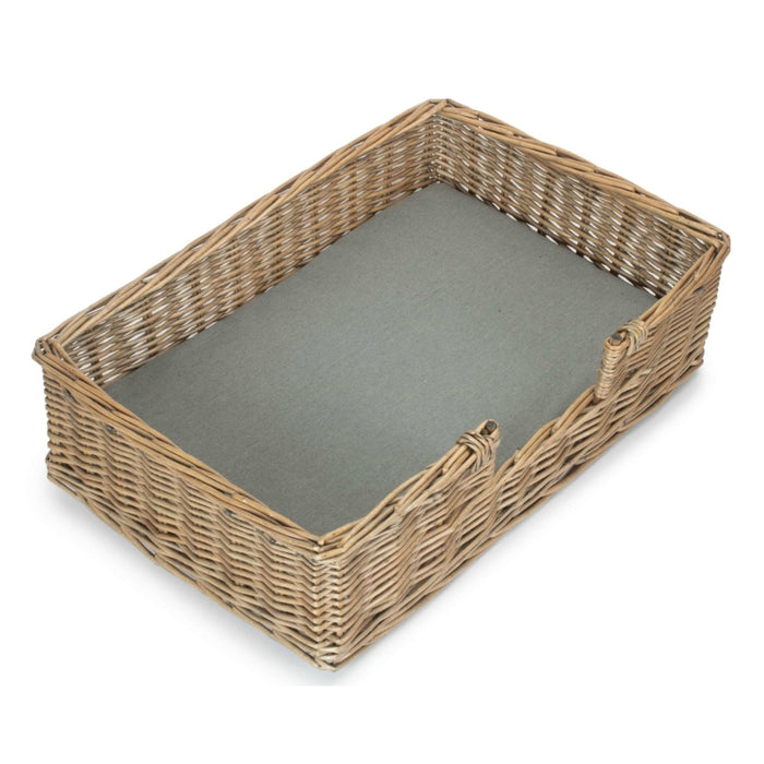 The Willow Basket Wicker Rectangular Dog Bed with Cushion