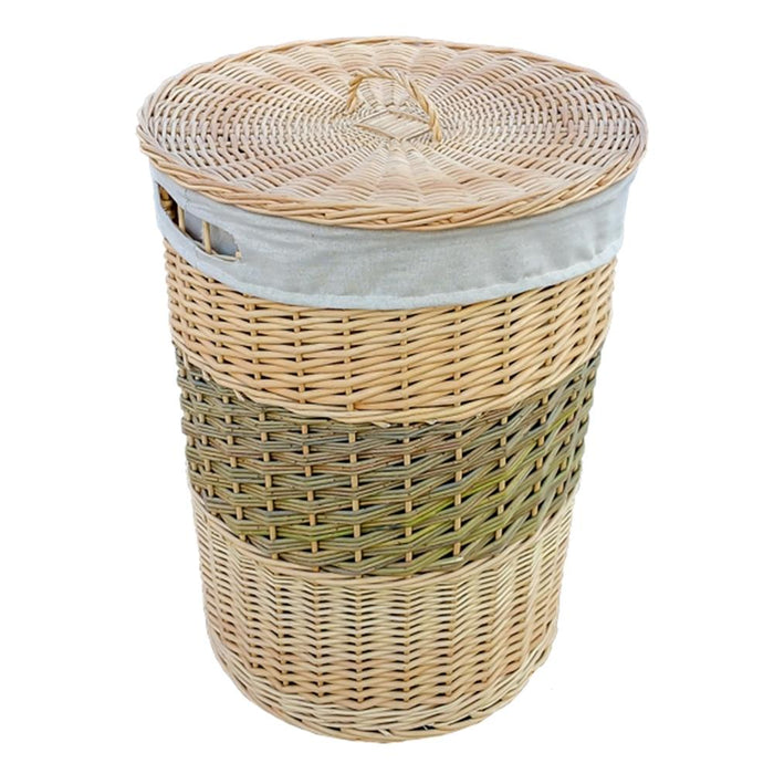 The Willow Basket Two Toned Round Wicker Laundry Basket with Lid