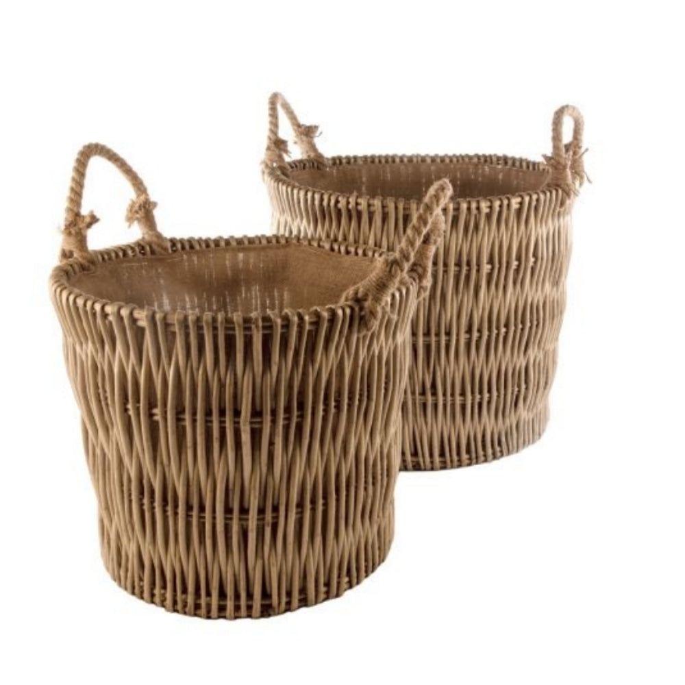 Set of 2 Vertical Weave Hessian Lined Log Baskets