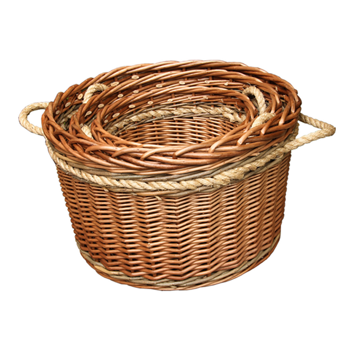 The Willow Basket Set of 3 Buff Rope Handled Log basket