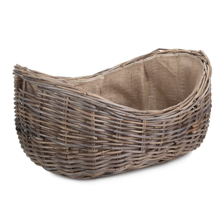 The Willow Basket Boat Shaped Rattan Log Basket with Hessian Lining