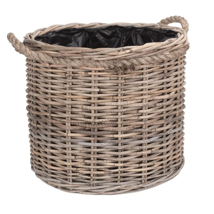 Rope Handled Rattan Round Planter with Plastic Lining