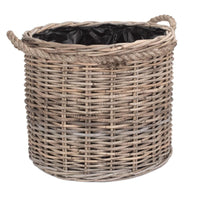 The Willow Basket Rope Handled Rattan Round Planter with Plastic Lining