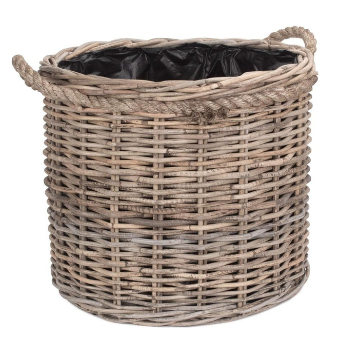 The Willow Basket Rope Handled Rattan Round Planter with Plastic Lining