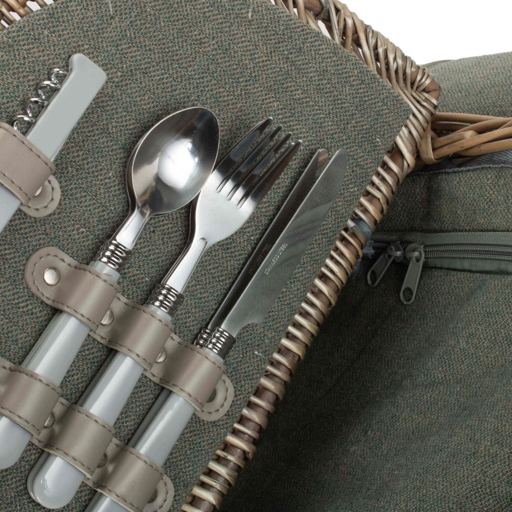 The Willow Basket Oval Grey Sage 2 Person Fitted Picnic Basket