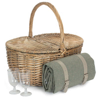 The Willow Basket Oval Grey Sage 2 Person Fitted Picnic Basket