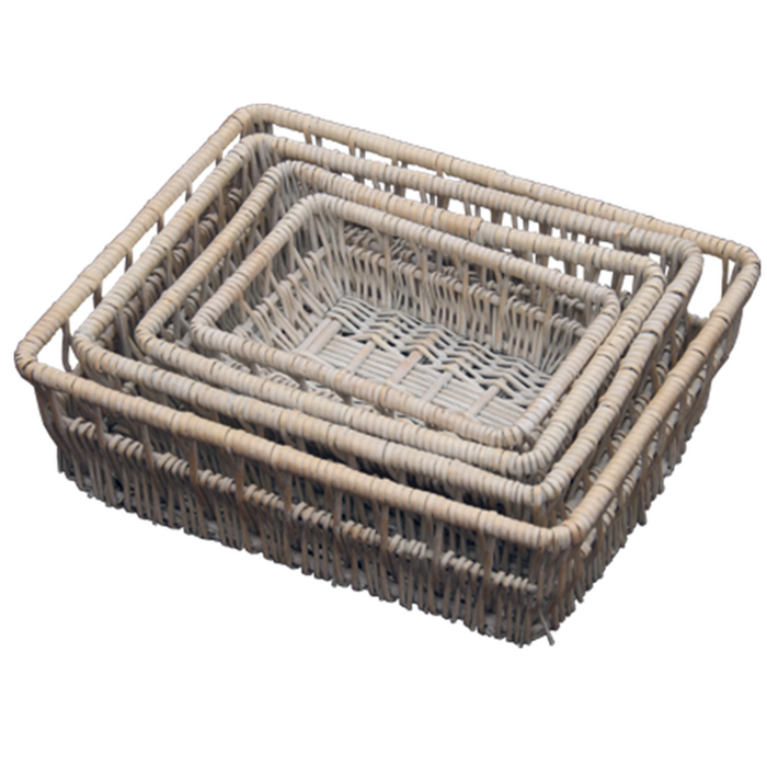 Set of 4 Provence Wicker Shallow Storage Baskets