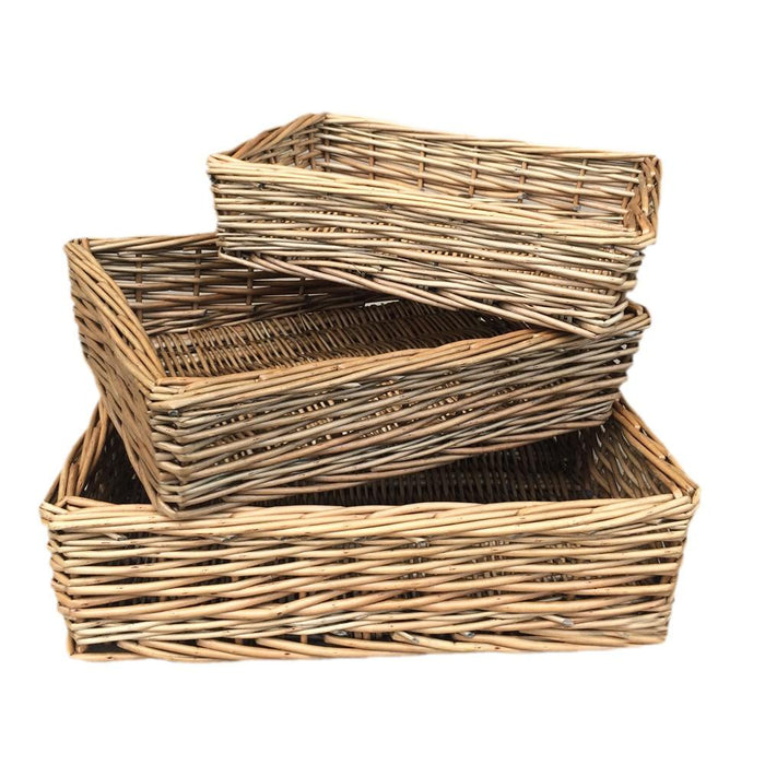 The Willow Basket Antique Wash Rectangular Straight Sided Wicker Tray