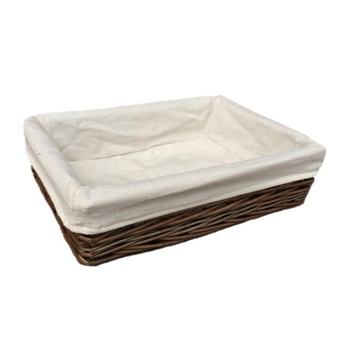 The Willow Basket Lined Antique Wash Rectangular Straight Sided Wicker Tray