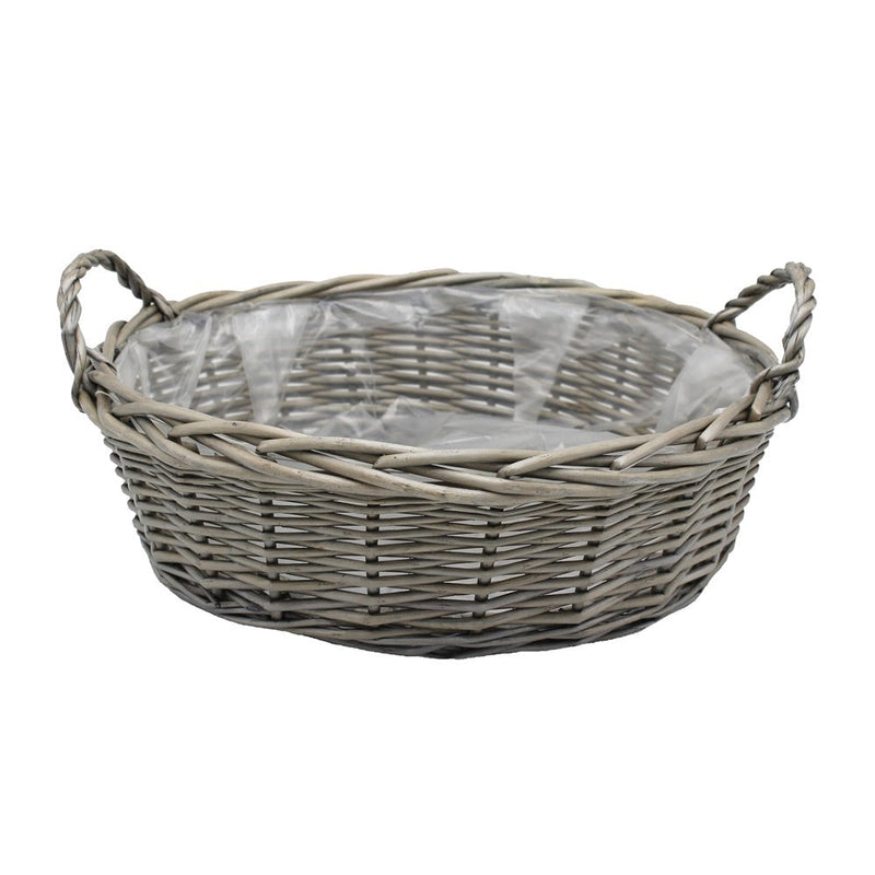 Lined Large Round Antique Wash Display Wicker Tray