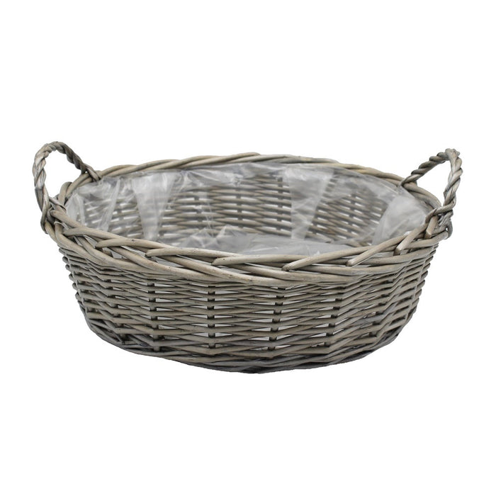 Lined Large Round Antique Wash Display Wicker Tray