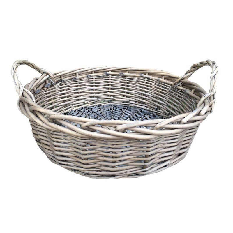 Large Round Antique Wash Display Wicker Tray