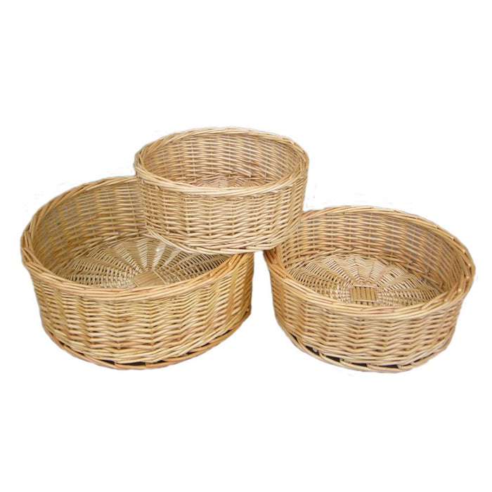 Set of 3 Round Straight-Sided Wicker Tray