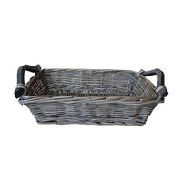 Antique Wash Wicker Tray with Wooden Handle