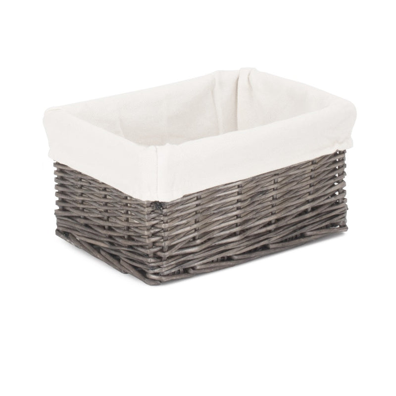 Cotton Lined Antique Wash Finish Wicker Tray