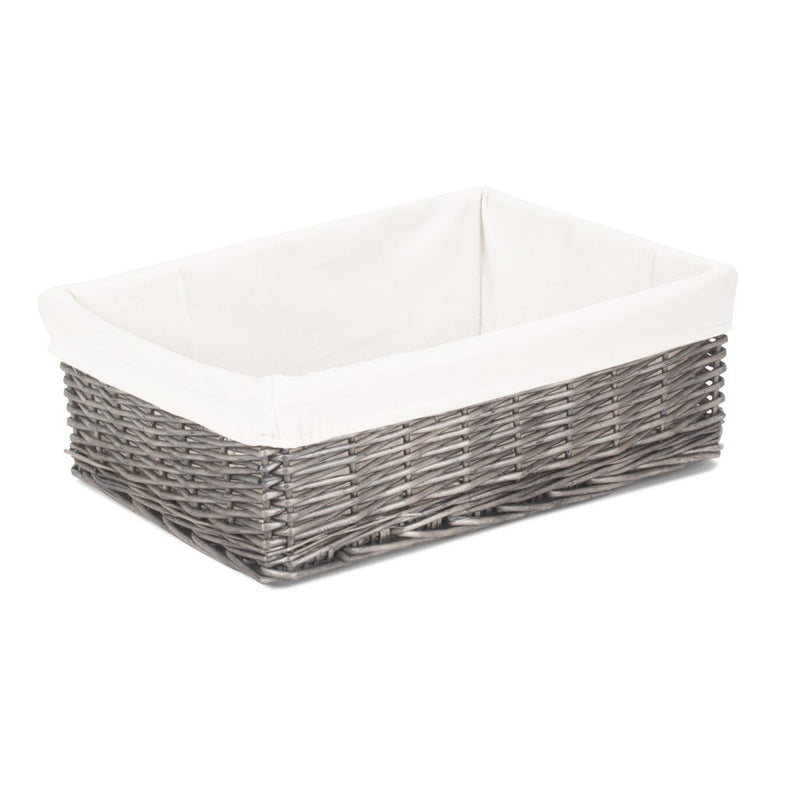 Cotton Lined Antique Wash Finish Wicker Tray
