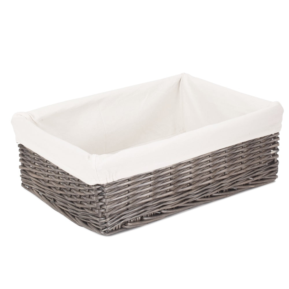 Cotton Lined Antique Wash Finish Wicker Tray