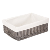 Cotton Lined Antique Wash Finish Wicker Tray