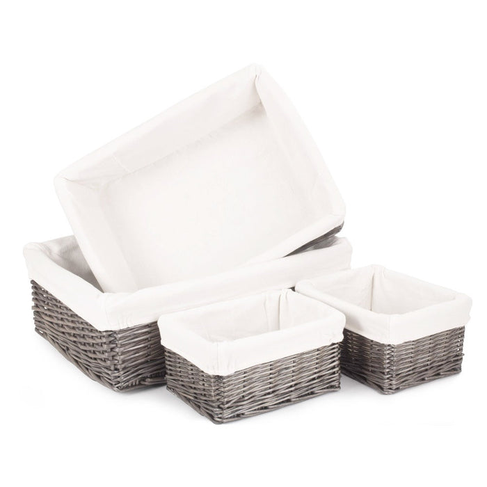 The Willow Basket Cotton Lined Antique Wash Finish Wicker Tray