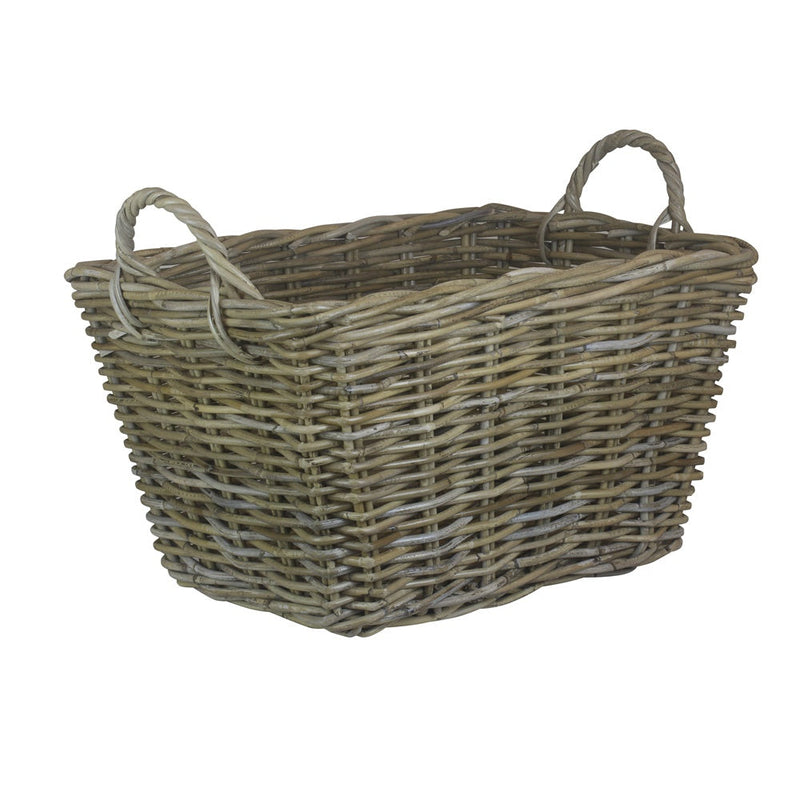 The Willow Basket Rectangular Grey Rattan Floor Storage Basket