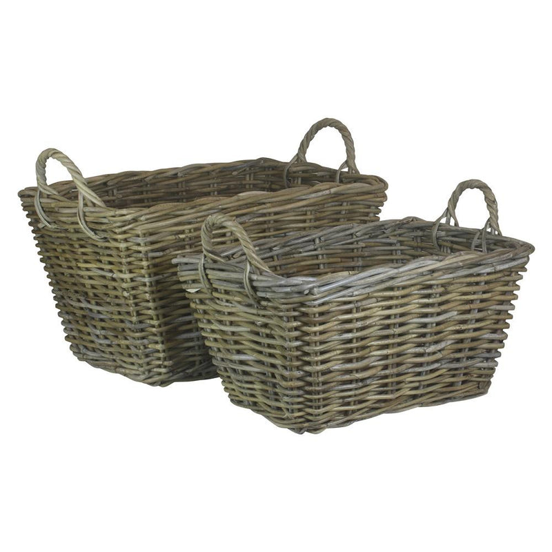 The Willow Basket Rectangular Grey Rattan Floor Storage Basket