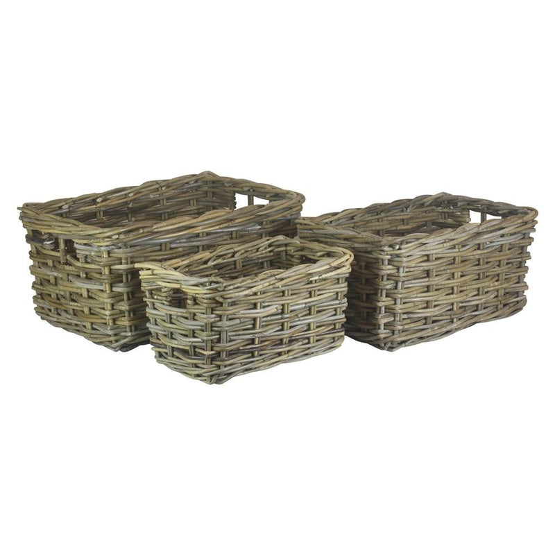 Rectangular Grey Rattan Storage Baskets