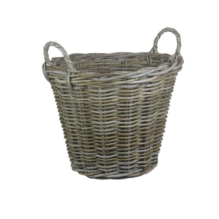 The Willow Basket Small Round Grey Rattan Log Basket