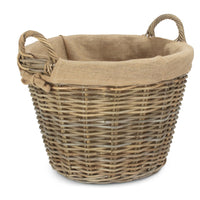 The Willow Basket Lined Round Grey Rattan Log Basket