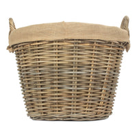 The Willow Basket Lined Round Grey Rattan Log Basket