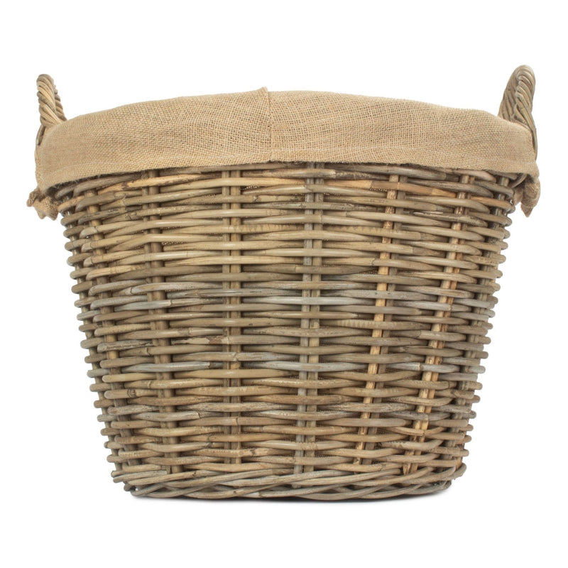 Lined Round Grey Rattan Log Basket