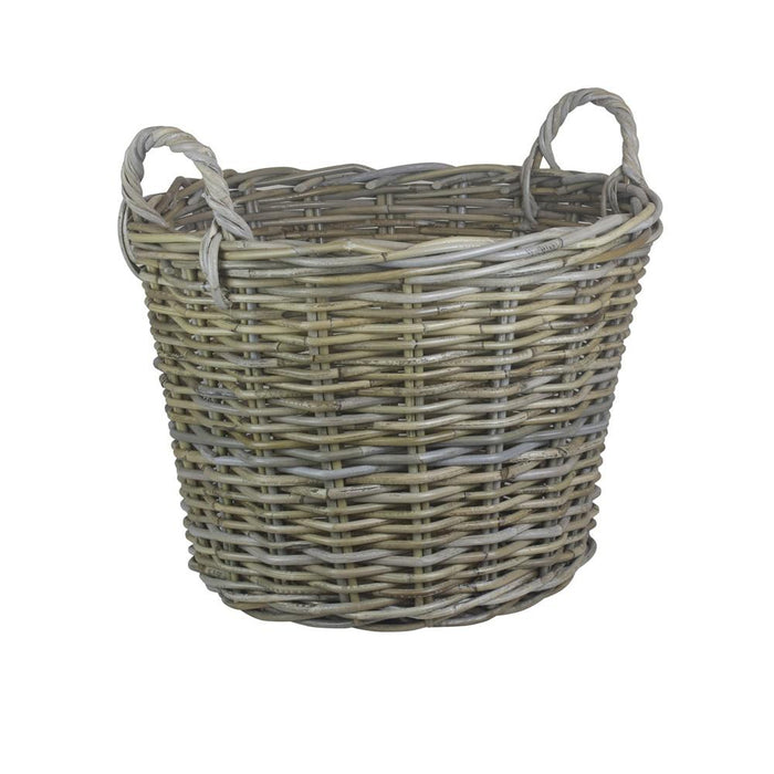 The Willow Basket Round Grey Rattan Log Basket