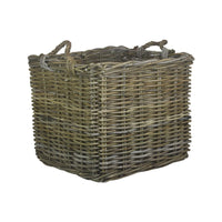The Willow Basket Square Grey Rattan Log Basket