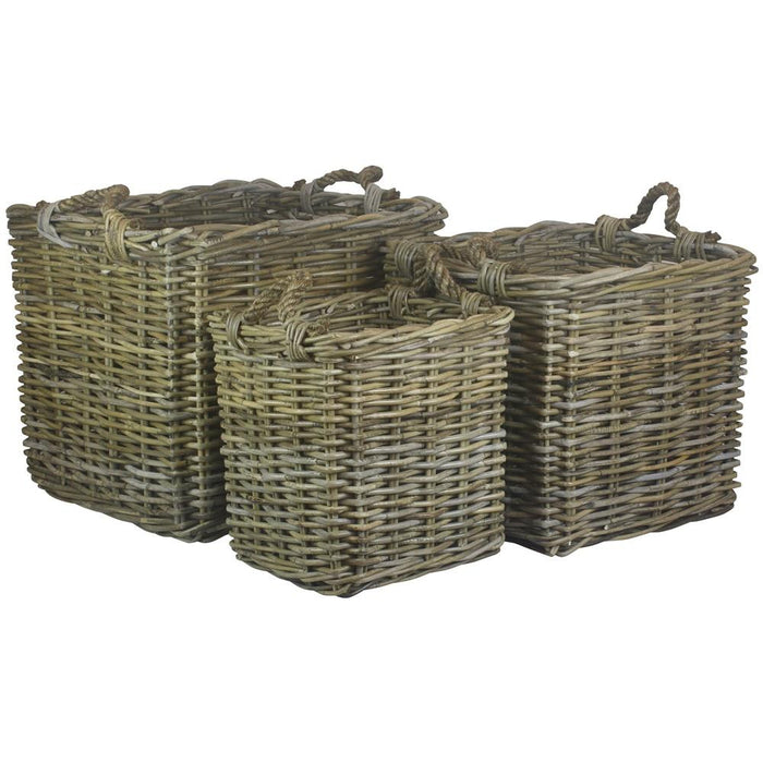 The Willow Basket Square Grey Rattan Log Basket