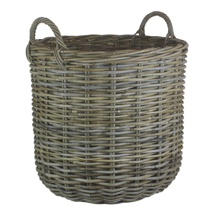Tall Round Fireside Grey Rattan Log Basket
