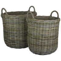 Tall Round Fireside Grey Rattan Log Basket