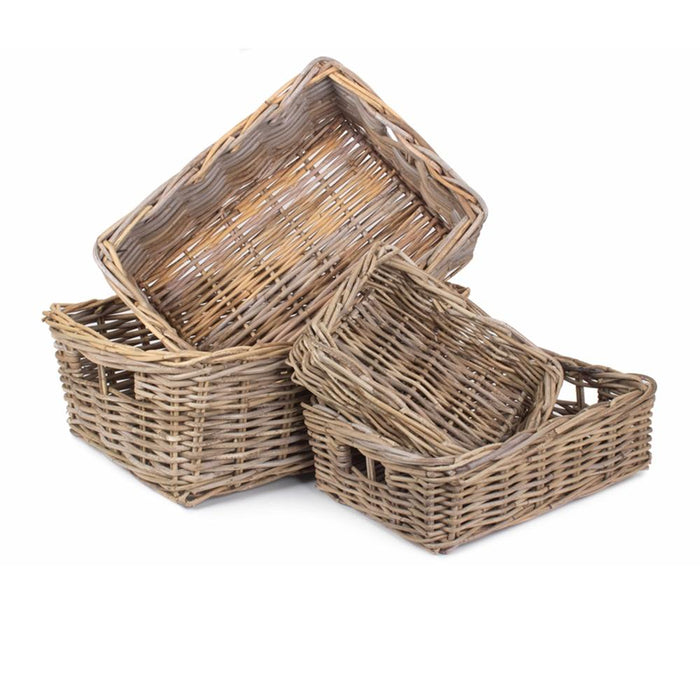 The Willow Basket Shallow Kubu Grey Rattan Rectangular Basket