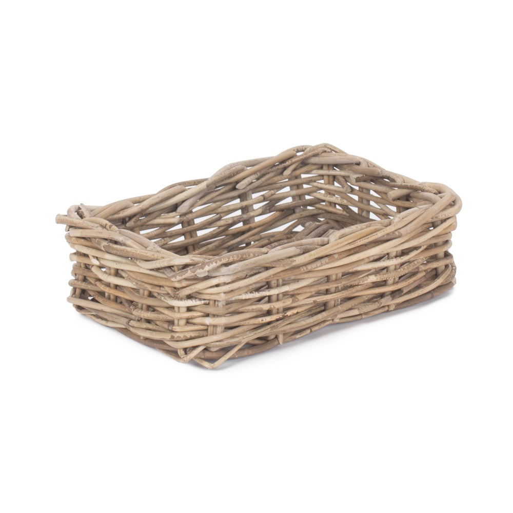 The Willow Basket Shallow Kubu Grey Rattan Rectangular Basket