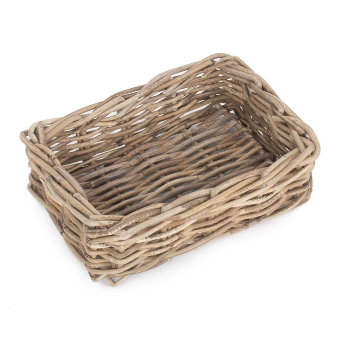 The Willow Basket Shallow Kubu Grey Rattan Rectangular Basket