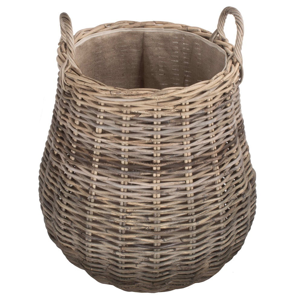The Willow Basket Pot-Bellied Hessian Lined Rattan Log Basket