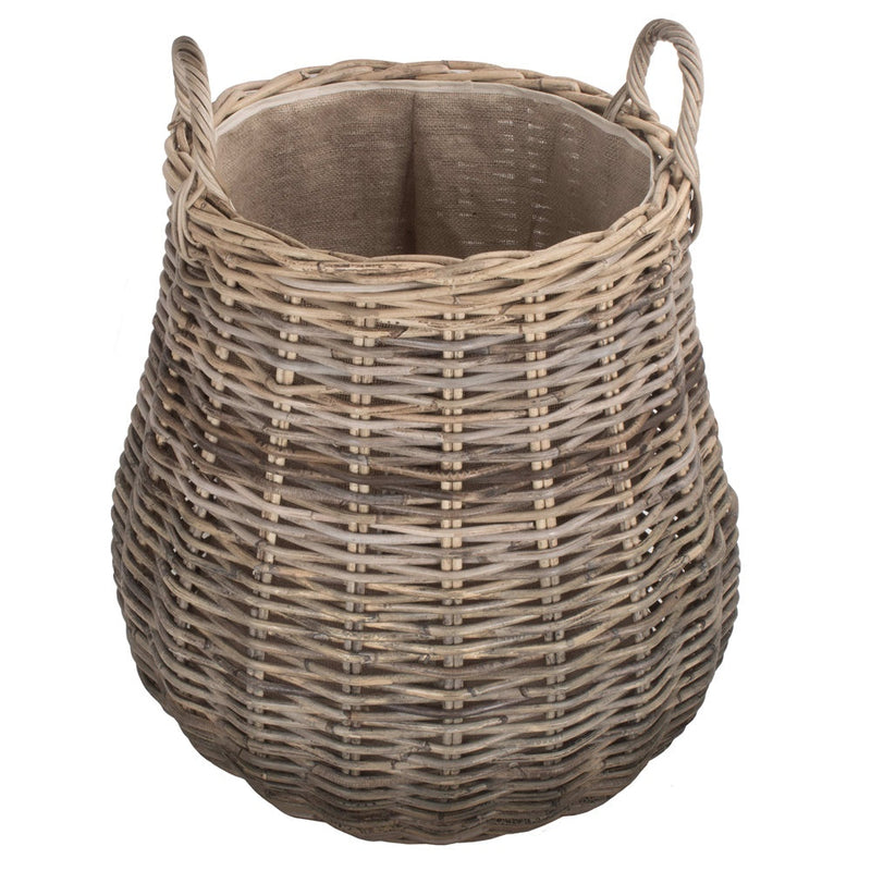 The Willow Basket Pot-Bellied Hessian Lined Rattan Log Basket